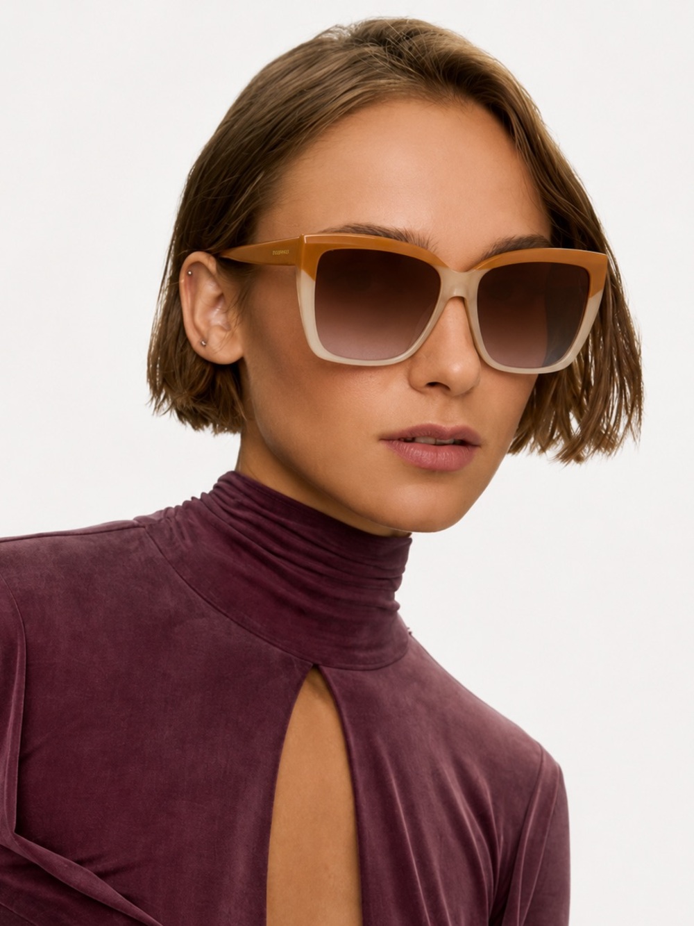 New Salvatore Ferragamo SF1102S 261 Women's Two-Tone Brown Sunglasses Authentic